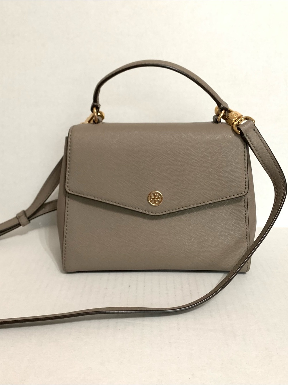 Tory Burch Robinson small Taupe-Grey top handle crossbody